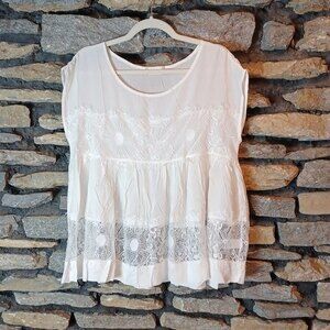 NWOT Altar'd State white oversized lace top boho lagenlook style sz XS